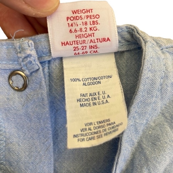 Vintage Buster Brown Chambray Bubble Romper Rosebud Accents Light Blue Sz 6-9 mo - Picture 14 of 15